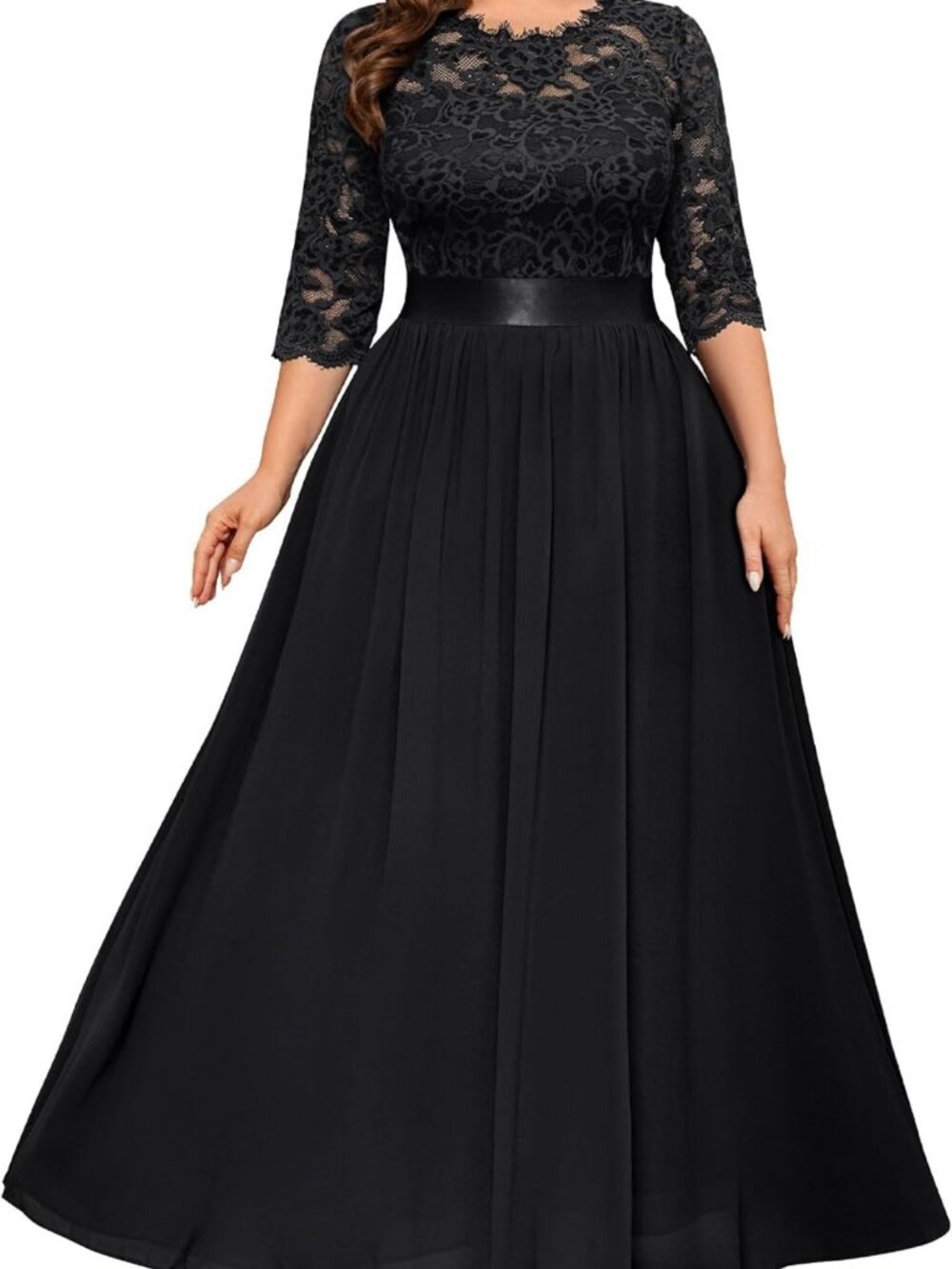 Black lace maxi dress with 3/4 sleeves
